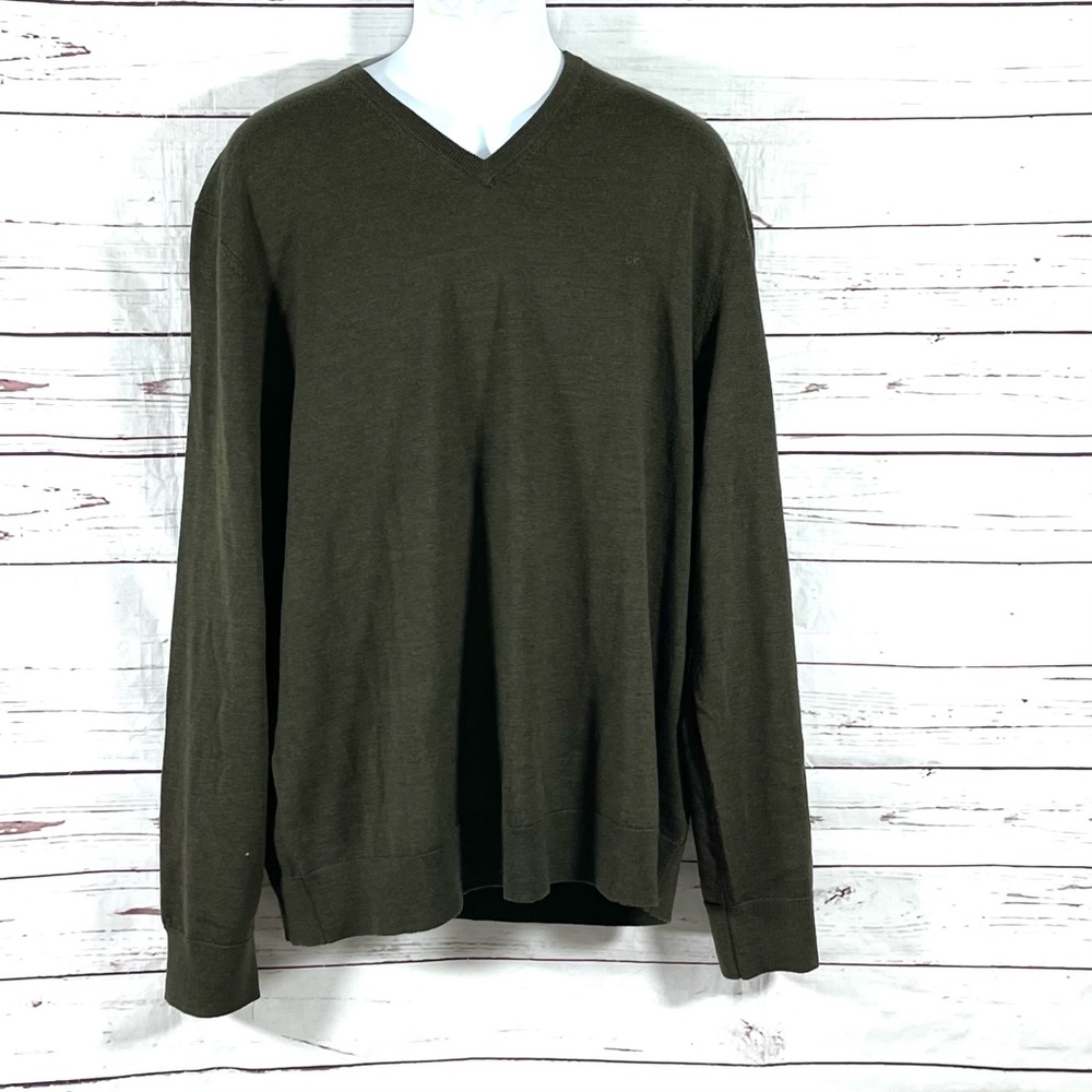 Calvin Klein Mens Pullover Sweater Extra Fine Merino Wool V-Neck Size XXL